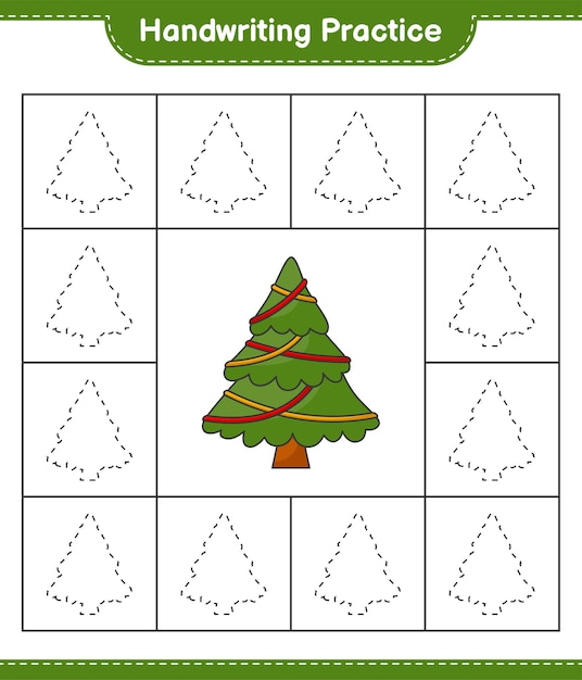 필기 연습 크리스마스 트리 교육용 어린이 게임 인쇄용 워크 시트의 선 추적