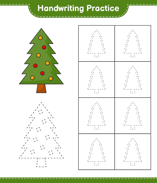 Handwriting practice Tracing lines of Christmas Tree Educational children game printable worksheet