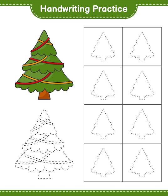 Premium Vector | Handwriting practice tracing lines of christmas tree ...