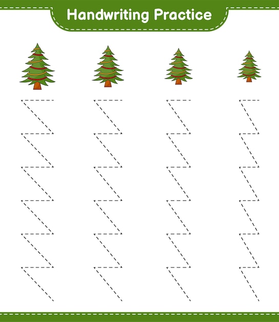 Handwriting practice Tracing lines of Christmas Tree Educational children game printable worksheet