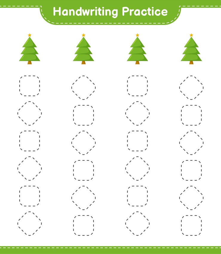 Vector handwriting practice. tracing lines of christmas tree. educational children game, printable worksheet