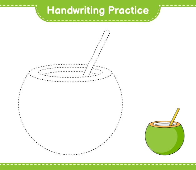 Handwriting practice Tracing lines of Coconut Educational children game printable worksheet vector illustration