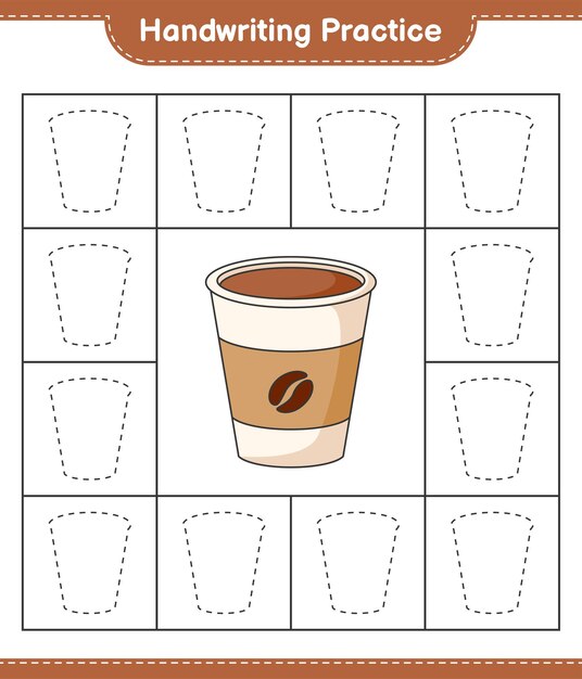 手書きの練習コーヒーカップの行をたどる教育的な子供たちのゲームの印刷可能なワークシート