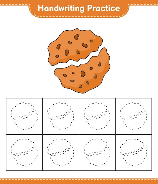 Handwriting practice Tracing lines of Cookie Educational children game printable worksheet vector illustration