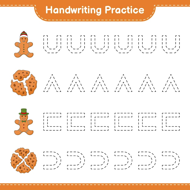 Handwriting practice Tracing lines of Cookies and Gingerbread Man Educational children game printable worksheet vector illustration