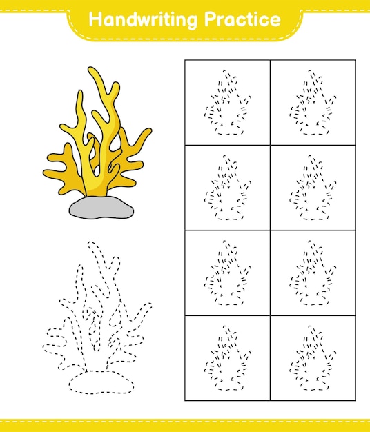 Handwriting practice Tracing lines of Coral Educational children game printable worksheet vector illustration