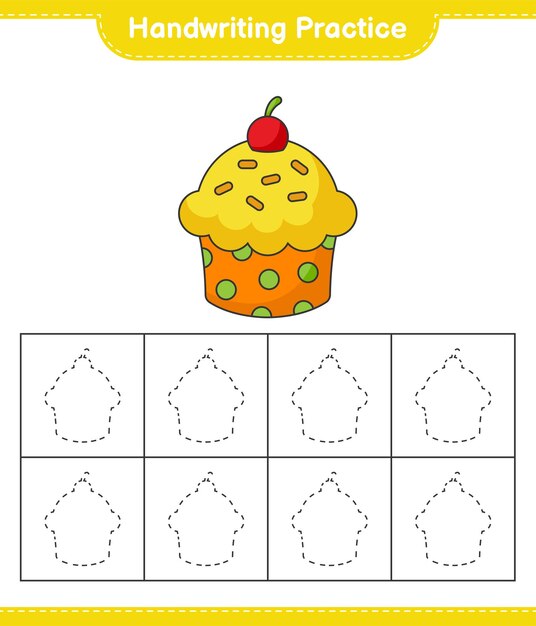 Практика почерка Отслеживание линий Cup Cake Образовательная детская игра для печати на векторной иллюстрации листа
