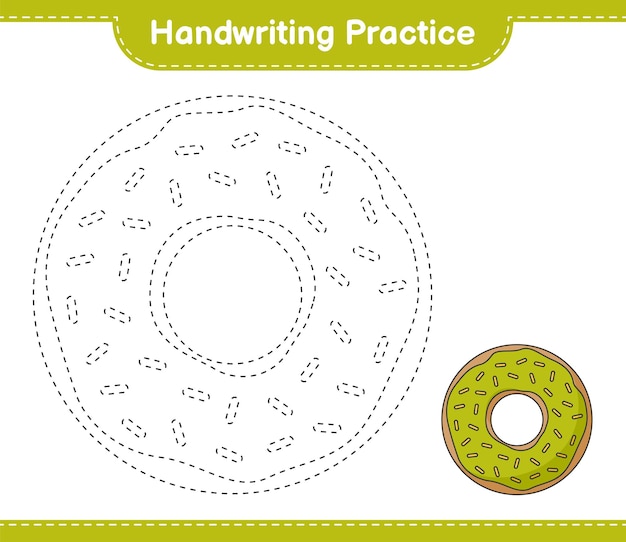 Handwriting practice tracing lines of donut educational children game printable worksheet