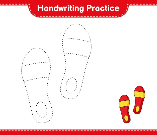 Vector handwriting practice tracing lines of flip flop educational children game printable worksheet vector illustration