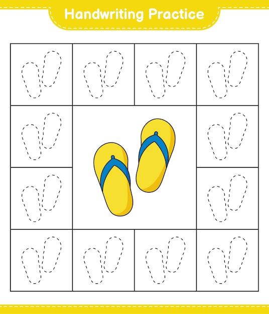 Handwriting practice Tracing lines of Flip Flop Educational children game printable worksheet vector illustration