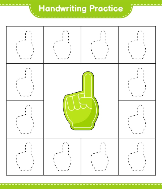 Handwriting practice. Tracing lines of Foam Finger. Educational children game, printable worksheet, vector illustration