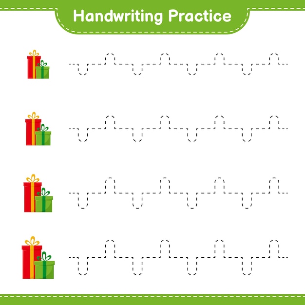 Handwriting practice. Tracing lines of Gift Boxes. Educational children game, printable worksheet