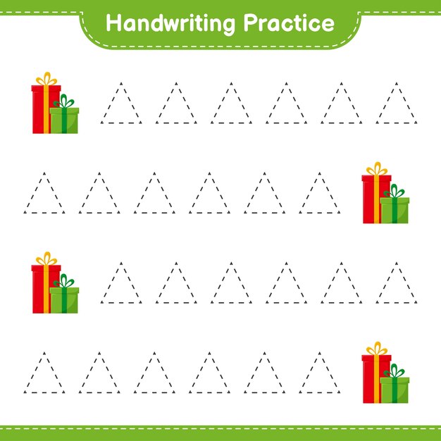 Handwriting practice. Tracing lines of Gift Boxes. Educational children game, printable worksheet