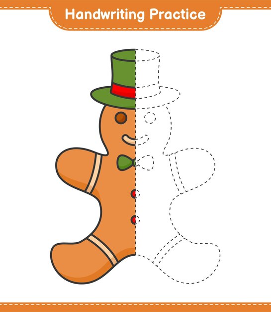 Pratica di scrittura a mano tracciare le linee di gingerbread man educational bambini gioco stampabile foglio di lavoro illustrazione vettoriale