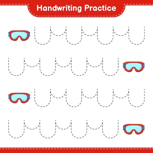 Handwriting practice. tracing lines of goggle. educational children game, printable worksheet, vector illustration