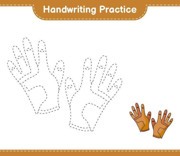 Handwriting practice. Tracing lines of Golf Gloves. Educational children game, printable worksheet, vector illustration