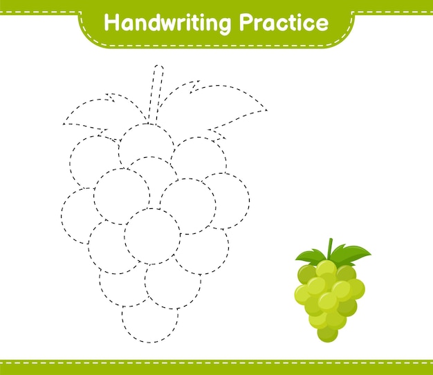 Pratica di scrittura a mano. tracciare linee di uva. gioco educativo per bambini, foglio di lavoro stampabile