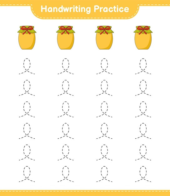 손글씨 연습. 잼의 추적 라인. 교육 어린이 게임, 인쇄용 워크시트, 벡터 일러스트 레이 션