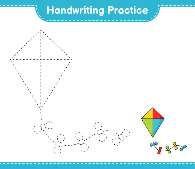 Handwriting practice. Tracing lines of Kite. Educational children game, printable worksheet, vector illustration