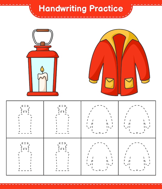 Handwriting practice Tracing lines of Lantern and Warm Clothes Educational children game