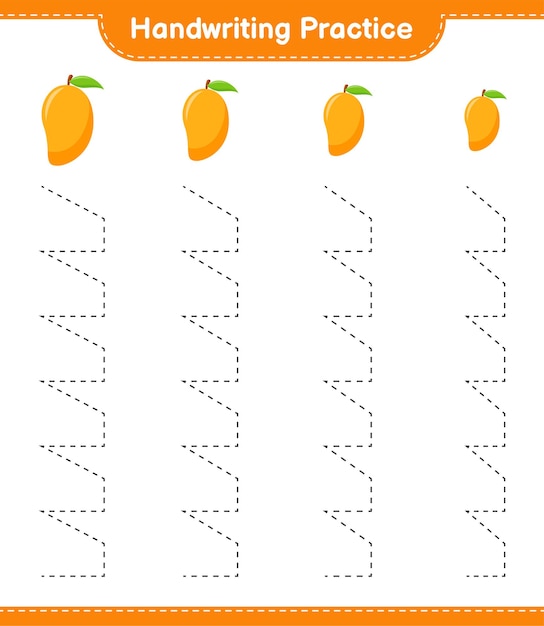 Handwriting practice. Tracing lines of Mango. Educational children game, printable worksheet 