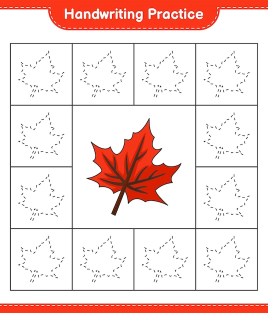 Практика почерка Обводка линий кленового листа Образовательная детская игра Рабочий лист для печати