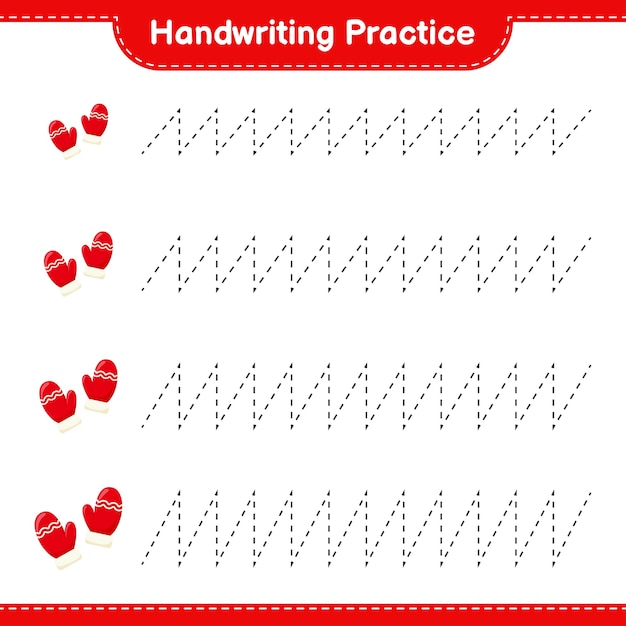 Handwriting practice. tracing lines of mittens. educational children game, printable worksheet