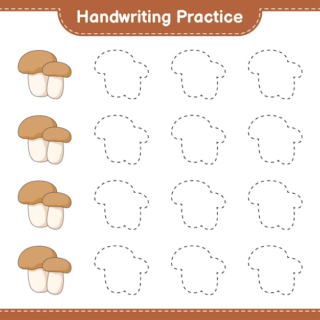 Handwriting practice Tracing lines of Mushroom Boletus Educational children game