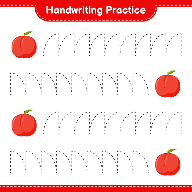 Pratica di scrittura a mano. tracciare linee di pesche noci. gioco educativo per bambini, foglio di lavoro stampabile