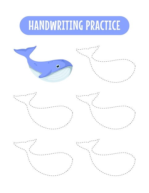 海の動物の線をたどる手書き練習教育の子供たちが練習ゲームを書く