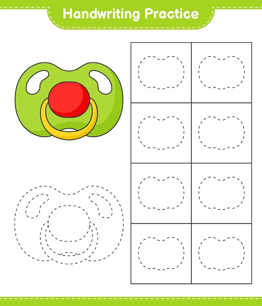 Handwriting practice. tracing lines of pacifier. educational children game, printable worksheet, vector illustration