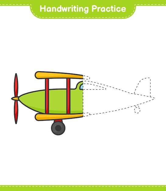 Handwriting practice. tracing lines of plane. educational children game, printable worksheet, vector illustration