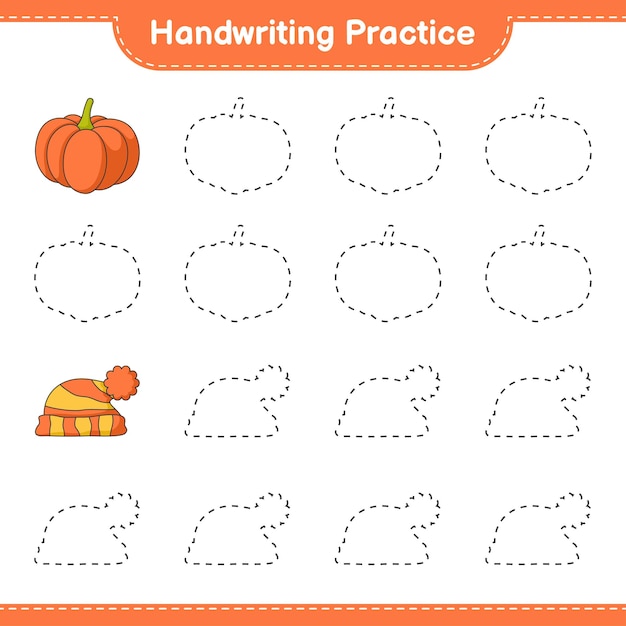 Handwriting practice Tracing lines of Pumpkin and Hat Educational children game