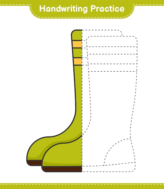 Практика рукописного ввода Трассировка линий резиновых сапог Развивающая детская игра Рабочий лист для печати