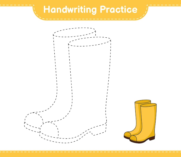 Handwriting practice Tracing lines of Rubber Boots Educational children game printable worksheet