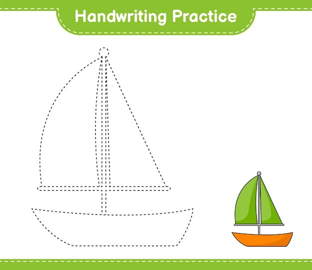 Handwriting practice tracing lines of sailboat educational children game printable worksheet vector illustration