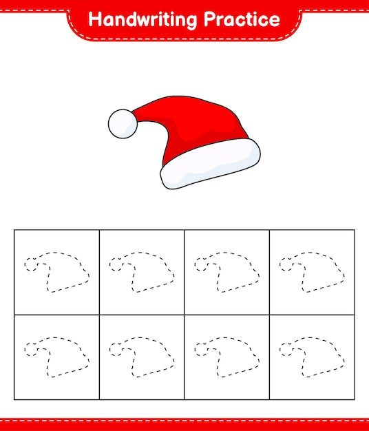 필기 연습 산타 모자 교육 어린이 게임 인쇄용 워크 시트 벡터 일러스트 레이 션의 추적 라인