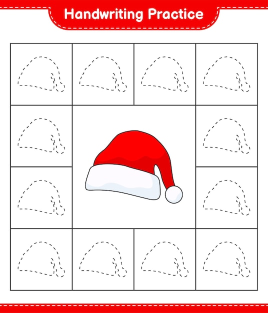 手書きの練習サンタ帽子の線をたどる教育的な子供たちのゲームの印刷可能なワークシートのベクトル図