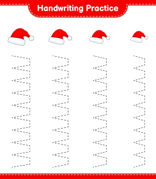 필기 연습 산타 모자 교육 어린이 게임 인쇄용 워크 시트 벡터 일러스트 레이 션의 추적 라인
