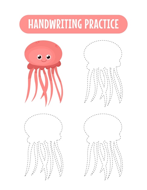 Vector handwriting practice tracing lines of sea animals educational children writing practice game