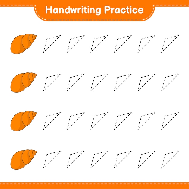 Handwriting practice Tracing lines of Sea Shells Educational children game printable worksheet vector illustration