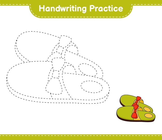 Handwriting practice tracing lines of slippers educational children game printable worksheet