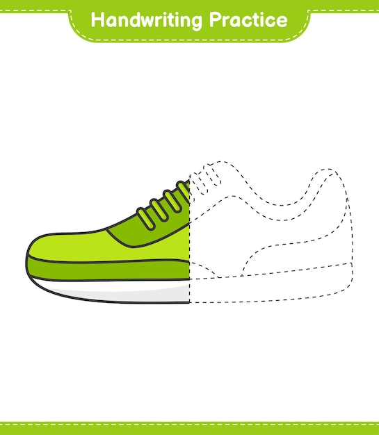 Handwriting practice. Tracing lines of Sneaker. Educational children game, printable worksheet, vector illustration