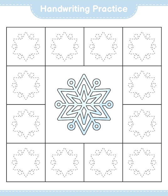 Handwriting practice Tracing lines of Snowflake Educational children game printable worksheet vector illustration