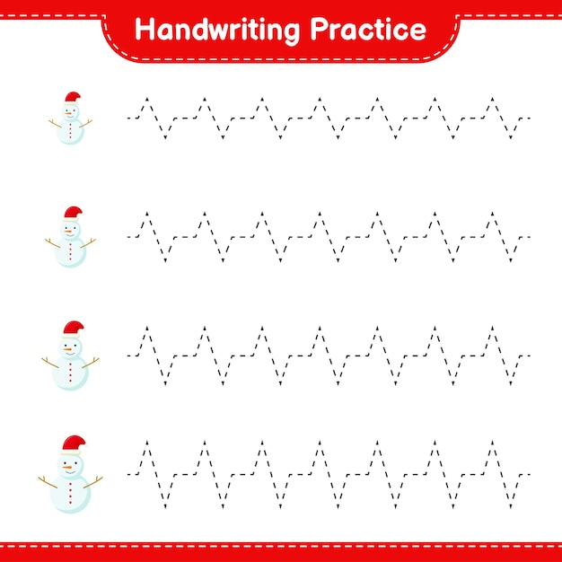 Handwriting practice. tracing lines of snowman. educational children game, printable worksheet