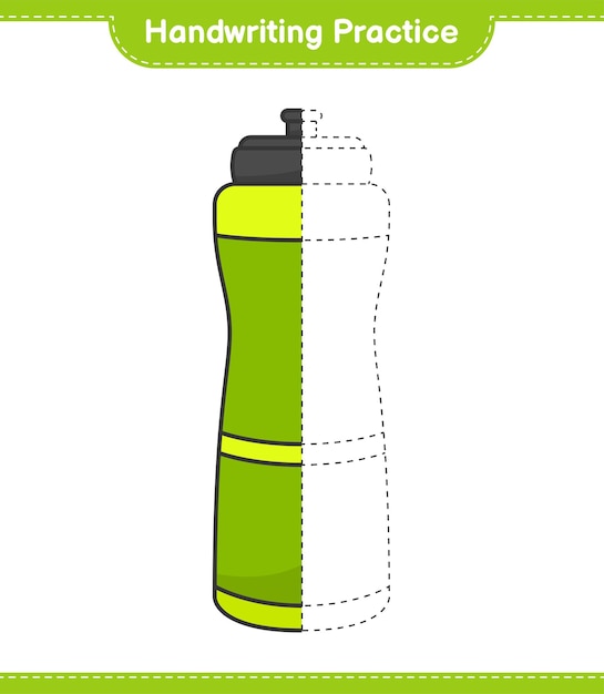 Handwriting practice. Tracing lines of Sport Water Bottle. Educational children game, printable worksheet, vector illustration