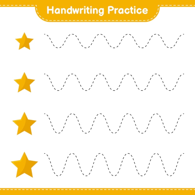 Handwriting practice. tracing lines of stars. educational children game, printable worksheet