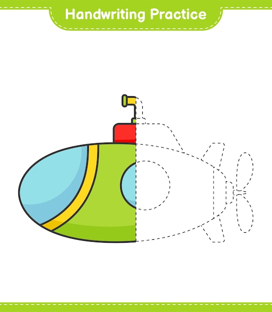 Pratica di scrittura a mano. tracciare le linee del sottomarino. gioco educativo per bambini, foglio di lavoro stampabile, illustrazione vettoriale