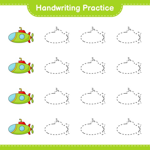 Handwriting practice. tracing lines of submarine. educational children game, printable worksheet, vector illustration