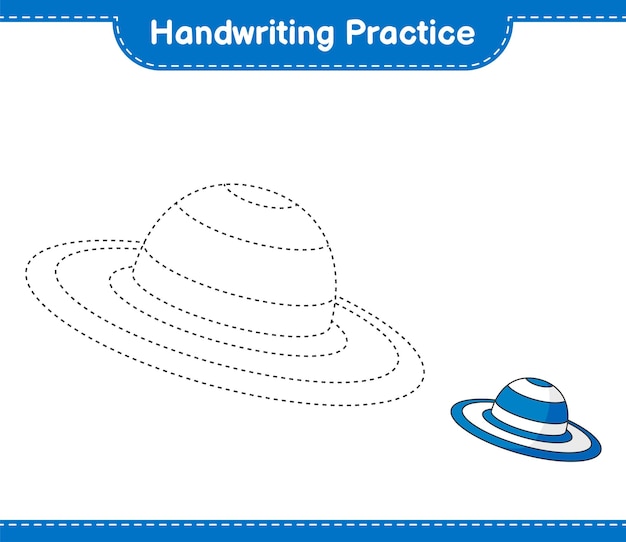 Handwriting practice Tracing lines of Summer Hat Educational children game printable worksheet vector illustration